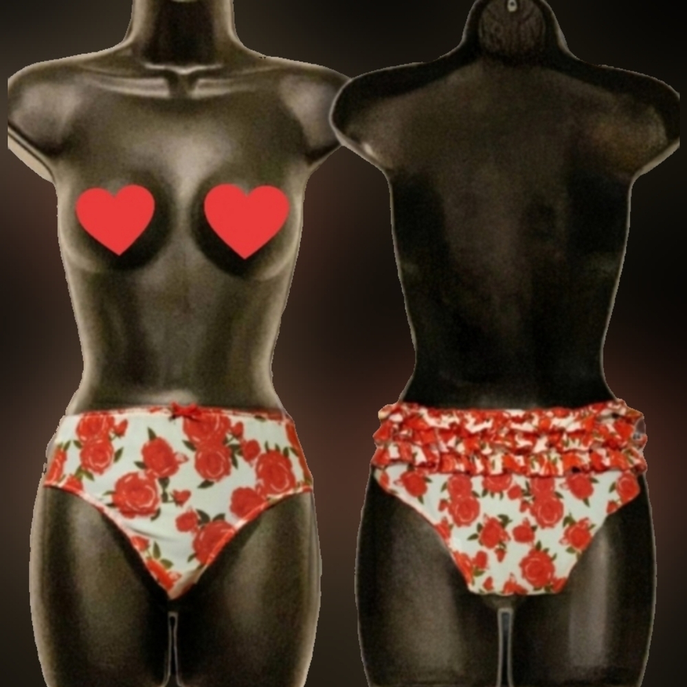 Vtg Y2K Jessica Simpson white mesh red rose Ruffle butt panties rare L NWOT